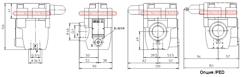 Размеры гидроклапана ARAM-20/350(210, 100, 50) (без элетромагнитного клапана) Размеры гидроклапана ARAM-20/350(210, 100, 50) (без элетромагнитного клапана)