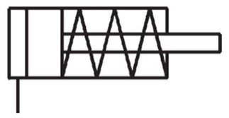 Схема пневмоцилиндра одностороннего действия, с передней возвратной пружиной