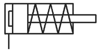 Схема пневмоцилиндра одностороннего действия, с передней возвратной пружиной, с нерегулируемым демпфированием