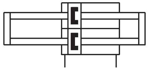 Схема сдвоенного двустороннего цилиндра, с проходным штоком, магнитного