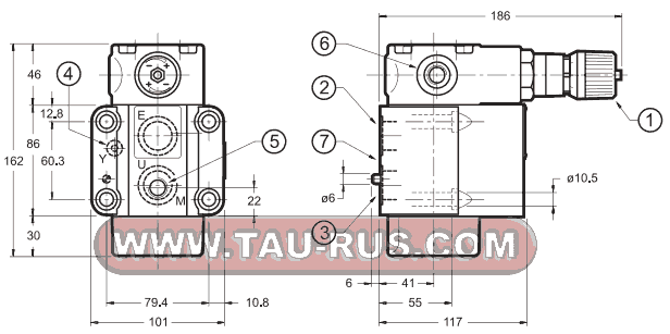 Габаритные и монтажные размеры гидравлических клапанов Z5-P5