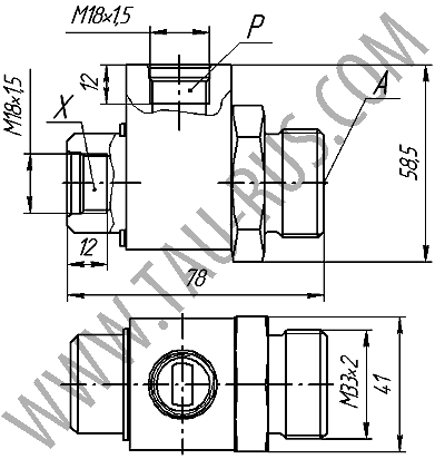 Габаритные и присоединительные гидрозамка ГЗ-4-00