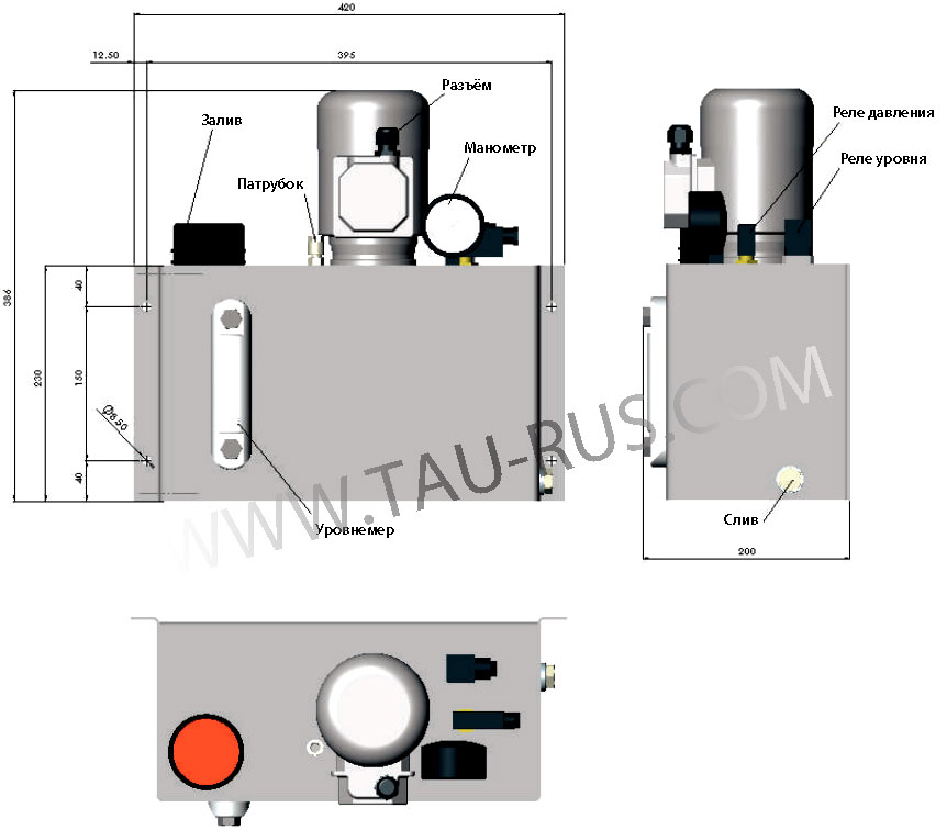 Габаритные и присоединительные размеры станции смазочной CT 380 L12