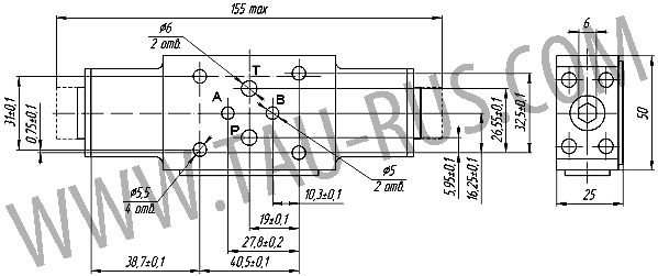 Габаритные и присоединительные размеры дроссельной плиты Д2ФС6-2