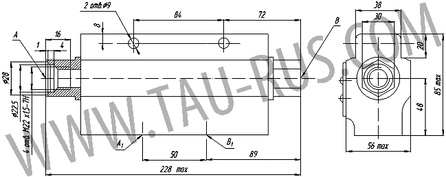 Габаритные и присоединительные гидрозамка ГЗ-2-00 (двухсторонний)