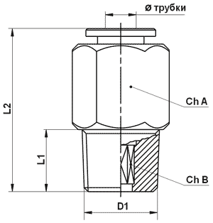 Чертёж, размеры Цанговый фитинг ILC прямой