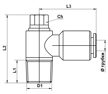 Чертёж, размеры Цанговый фитинг ILC угловой