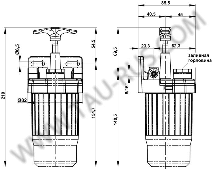 Габаритные и присоединительные размеры станций PM-2, PM-6, PM-10