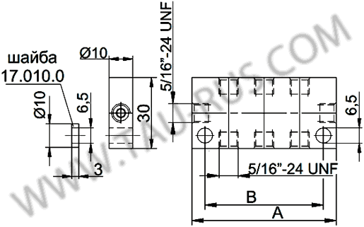 Габаритные и присоединительные размеры коллекторов с выходами в обе стороны для дроссельных питателей DPT