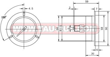 Размеры манометров PG-63-F (осевые с фланцем)