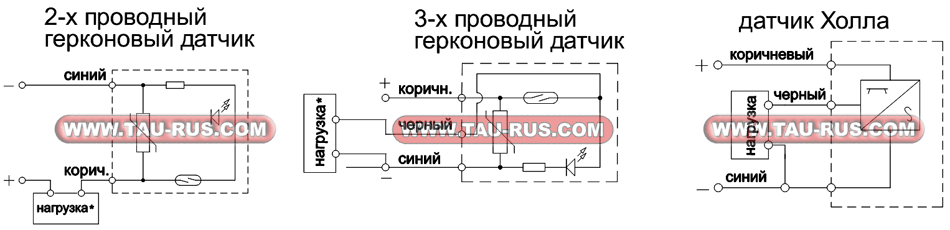 Схемы подключения магнитных датчиков 1580.*, MRS.*, MHS.*