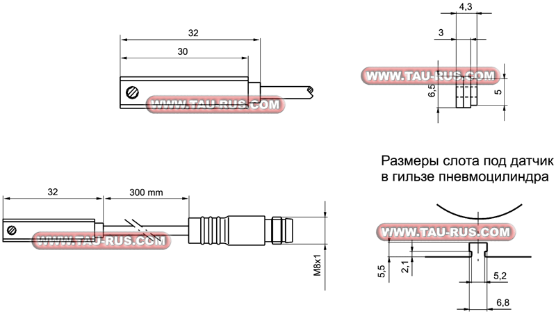 Габаритные и присоединительные размеры магнитных датчиков 1580.*, MRS.*, MHS.*
