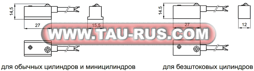 Габаритные и присоединительные размеры герконовых датчиков 1500.U(DC,AC) и 1600.U(DC,AC) с длиной кабеля 2 м Габаритные и присоединительные размеры герконовых датчиков 1500.U(DC,AC) и 1600.U(DC,AC) с длиной кабеля 2 м