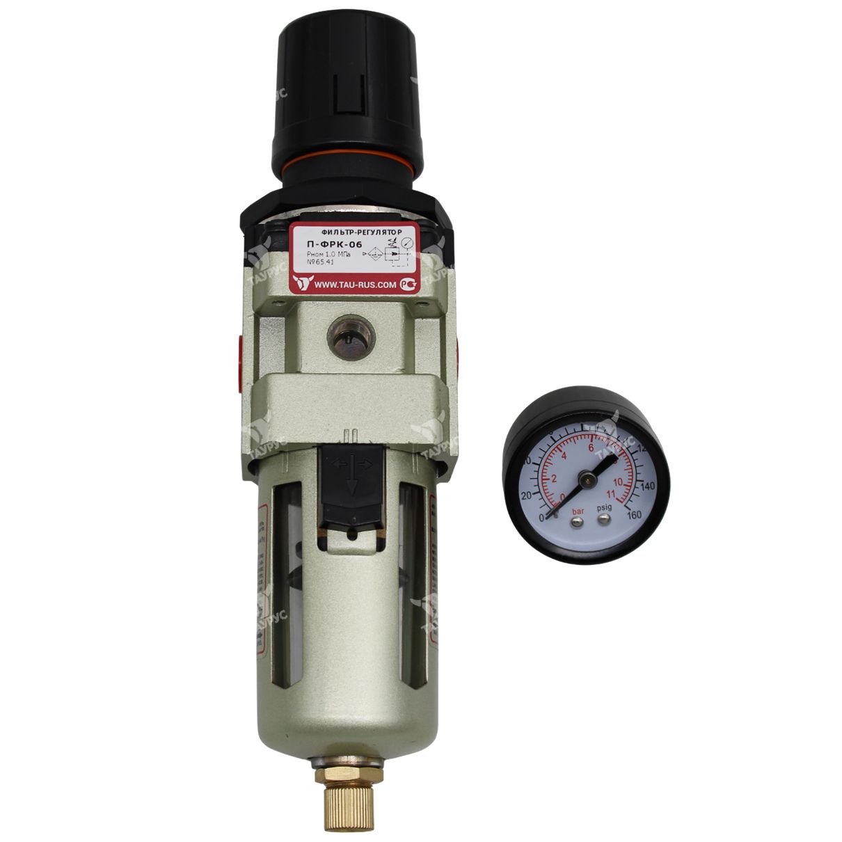 П-ФРК-06 - Фильтр-регулятор с манометром серо-золотистый, G1/4"