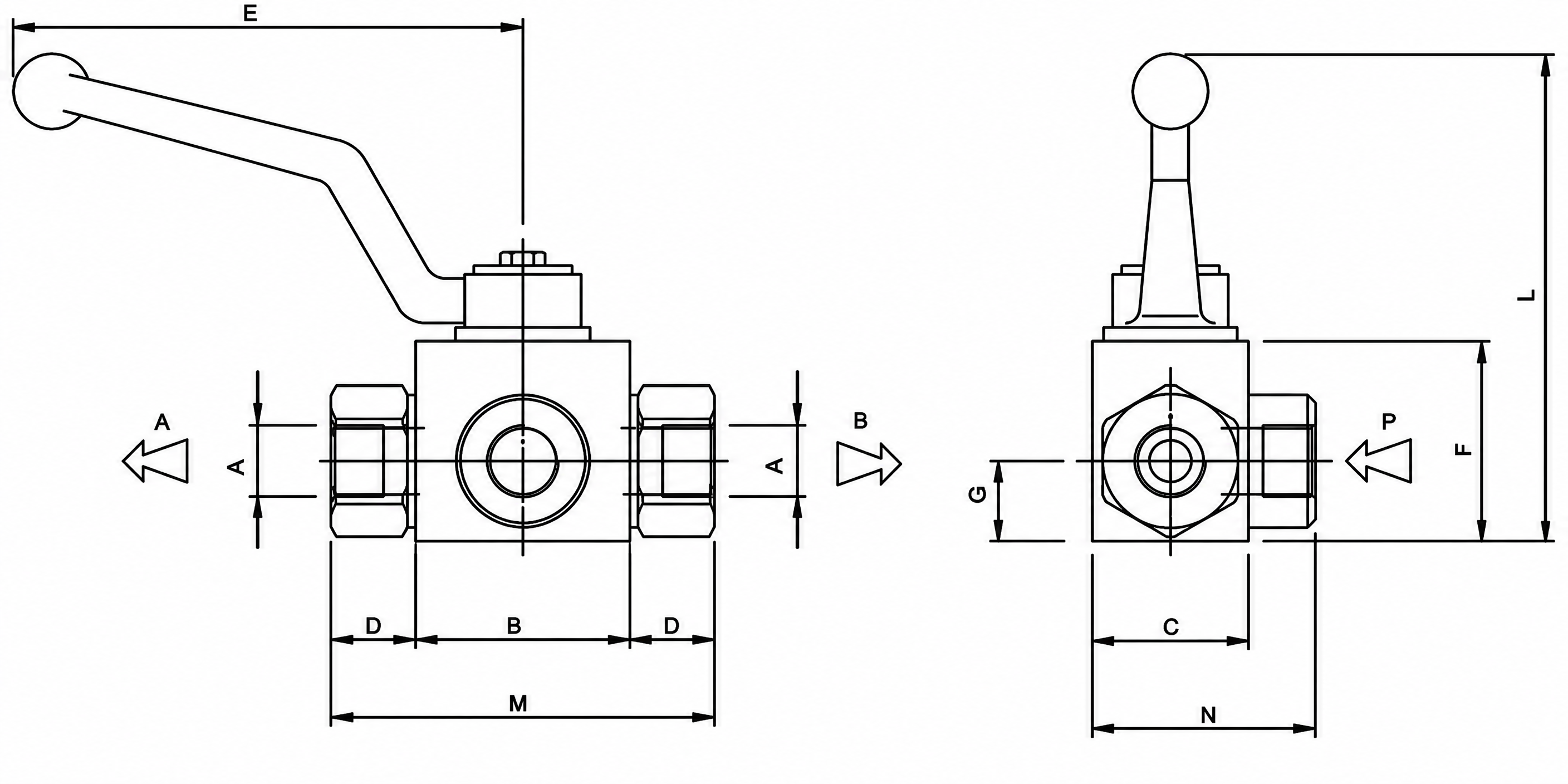 Размеры кранов (гидрораспределителей) RSAP3V-05L(T), RSAP3V-04L(T), RSAP3V-03L(T), RSAP3V-02L(T), RSAP3V-01L(T)
