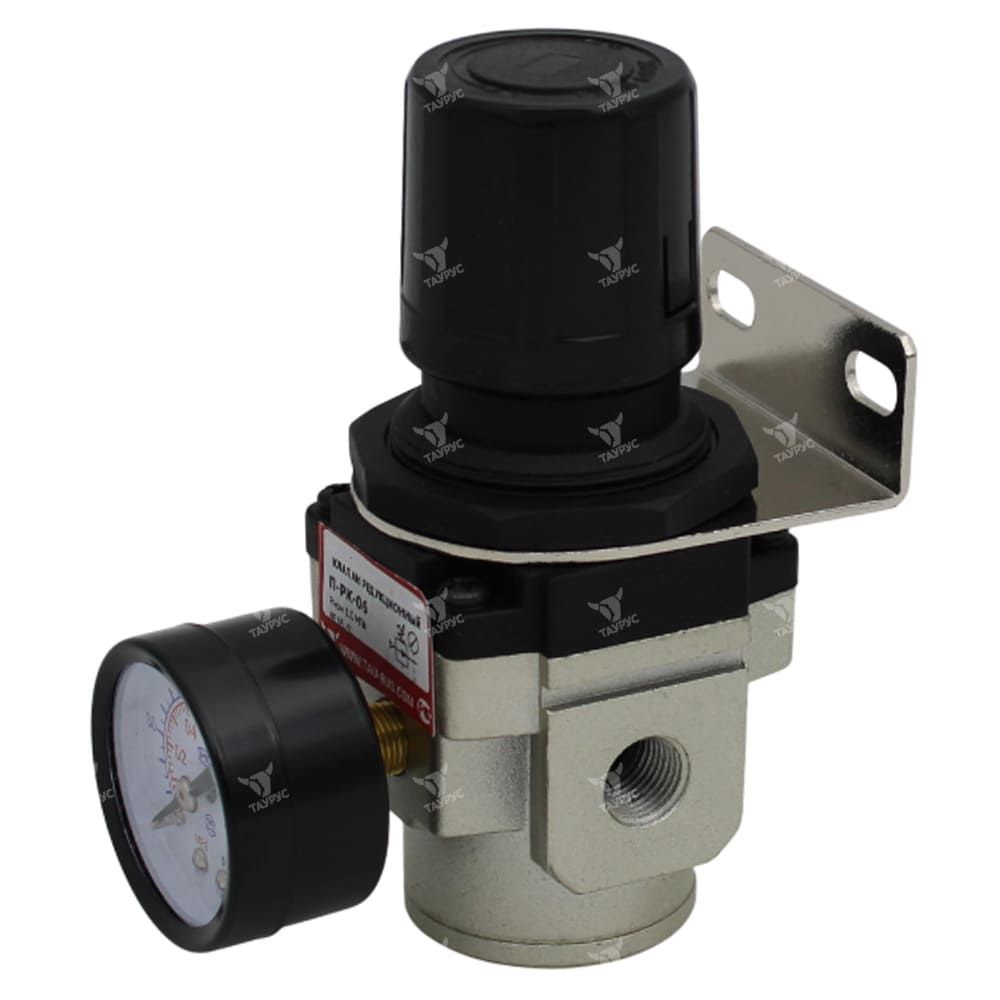 П-РК-06 - Пневмоклапан редукционный с манометром серо-золотистый, G1/4"