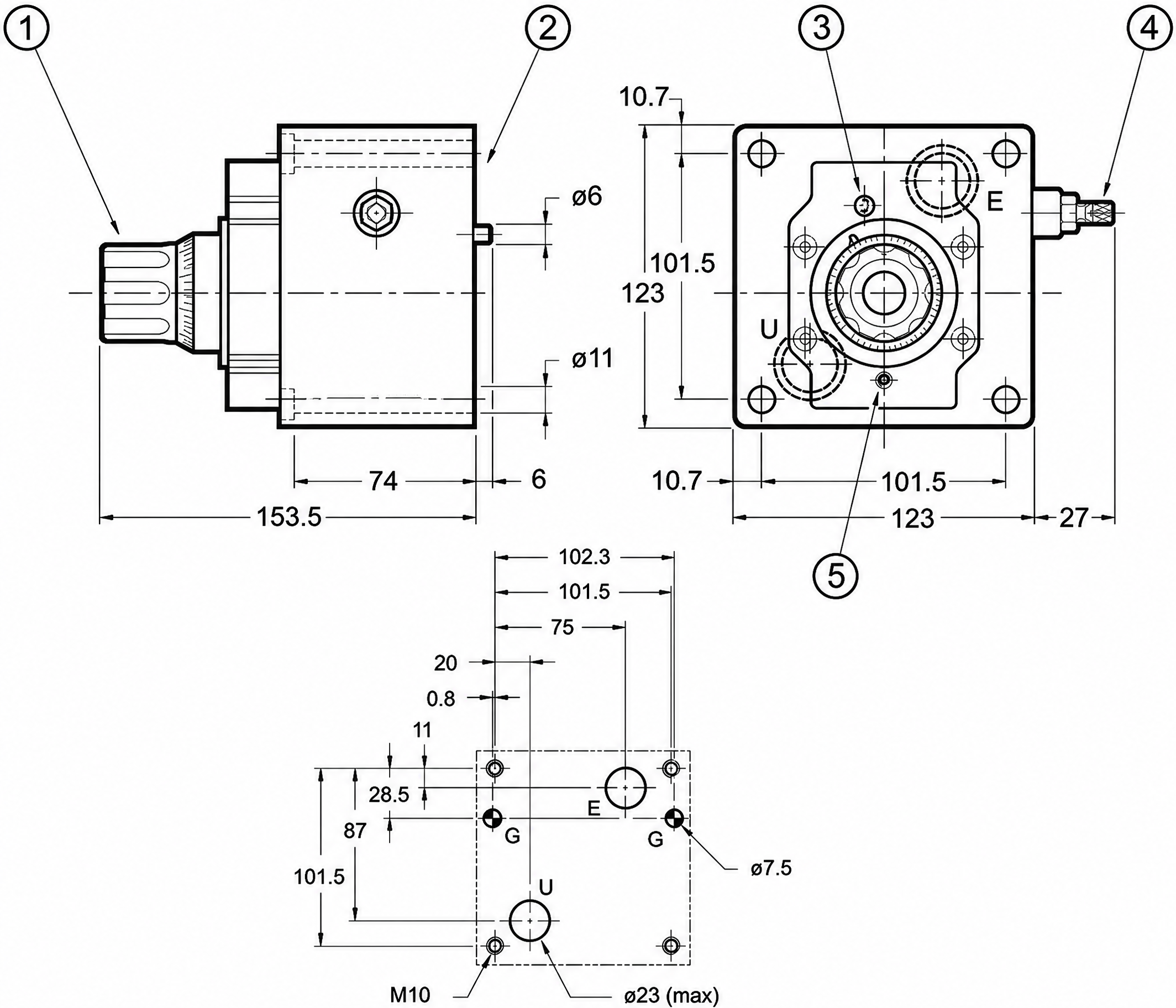 Размеры регуляторов расхода RPC3* (RPC3-CTS/43, RPC3-TS/M/43, RPC3-CTS/43/V, RPC3-TN/RC/43)