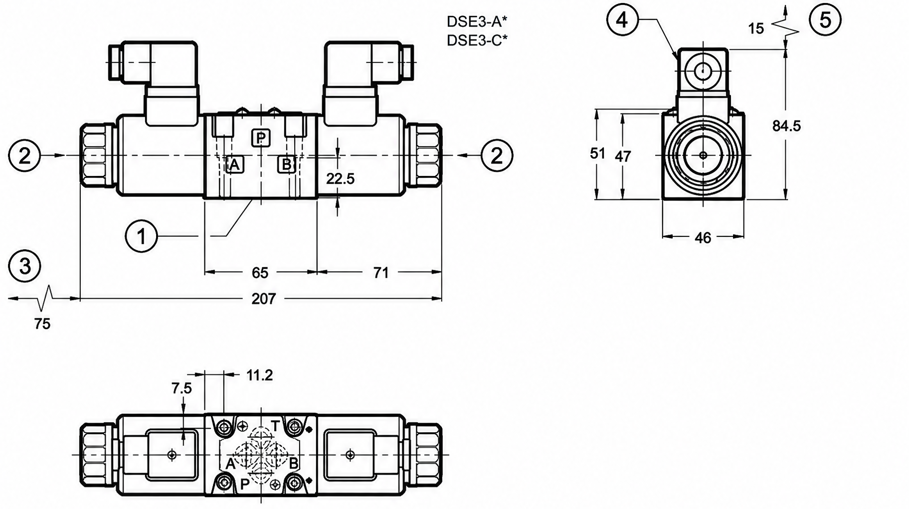 Габаритные размеры распределителей DSE3-C*, DSE3-A*