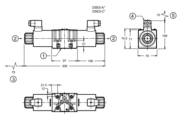 Габаритные размеры распределителей DSE5-C60/10N-D24K1