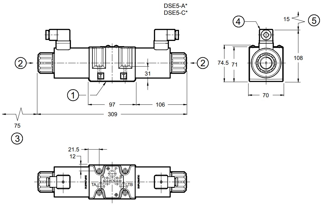 Габаритные и присоединительные размеры DSE5-C60/10N-D24K1