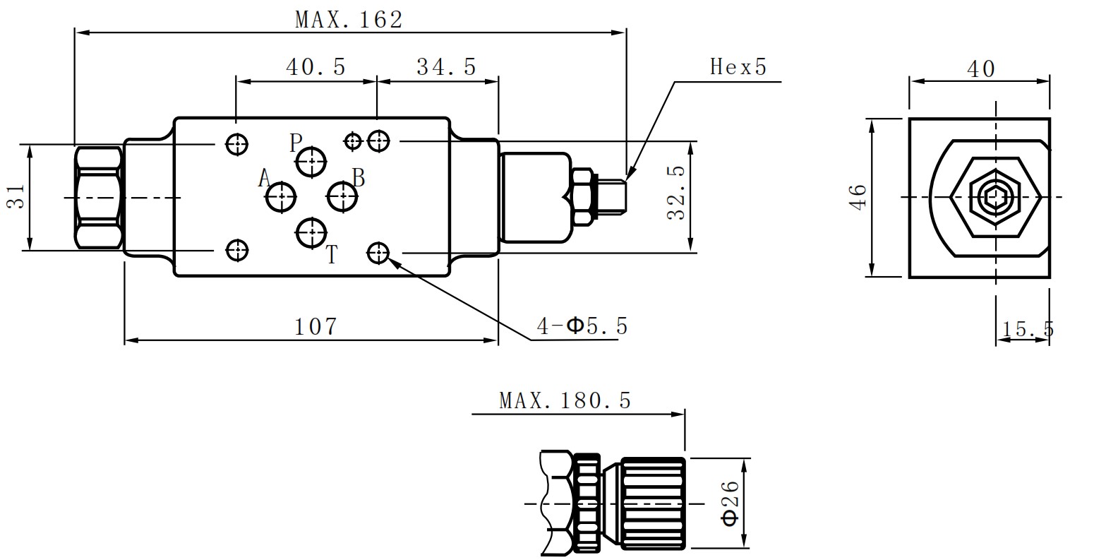 Чертёж (размеры) гидродросселя ДКМ 6/3B