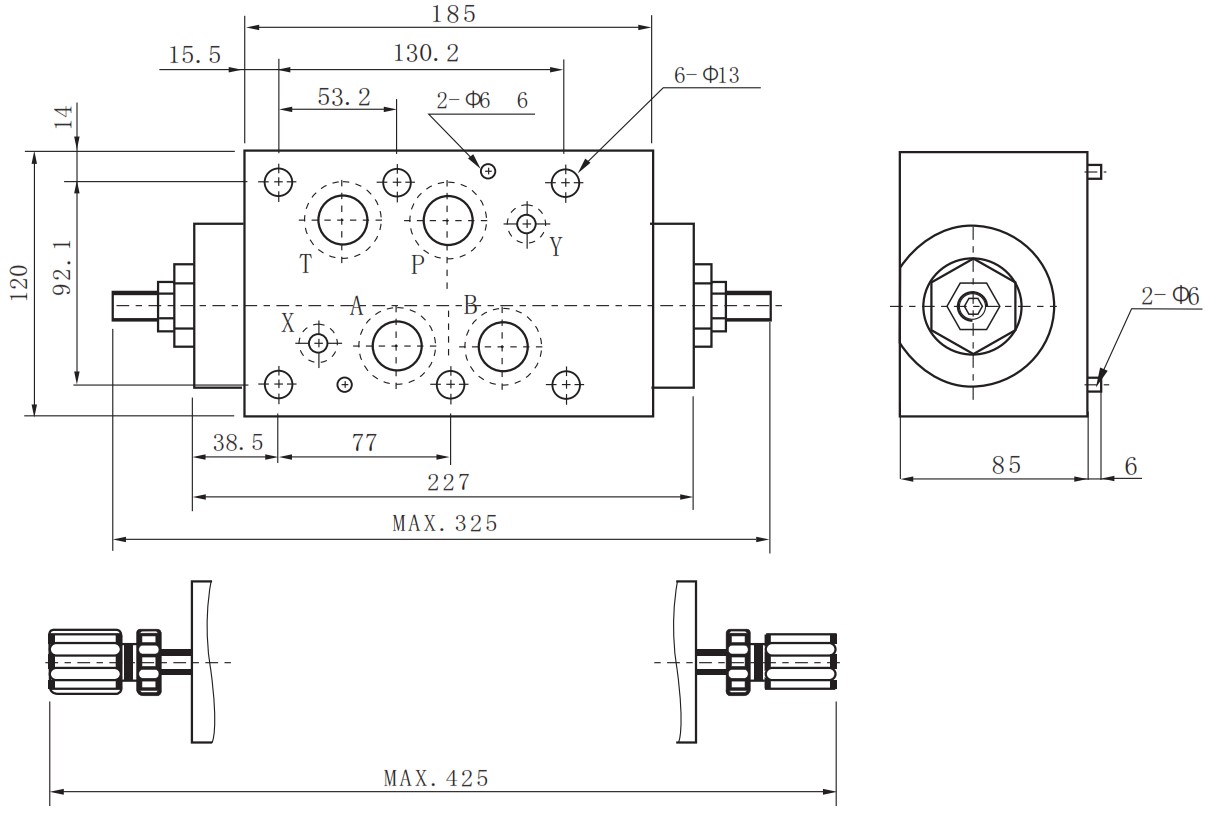 Чертёж (размеры) гидродросселя ДКМ 20/3