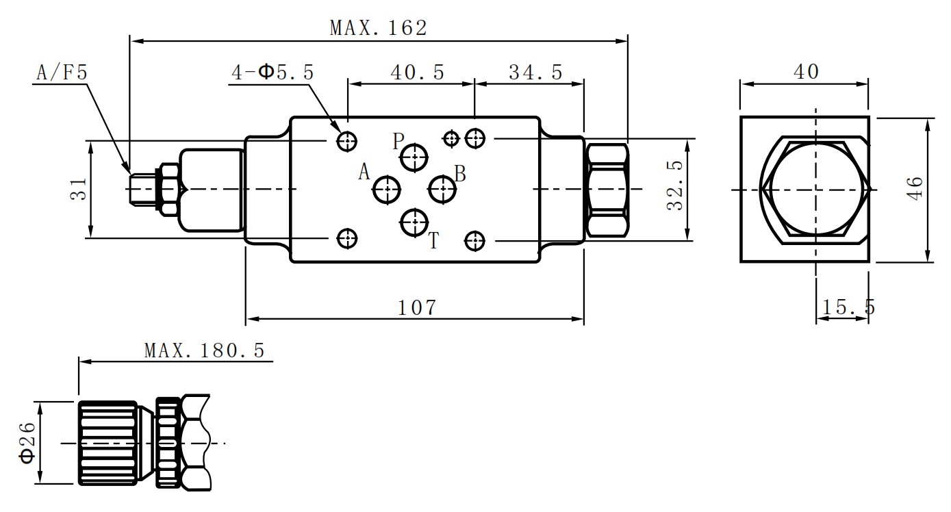 Чертёж (размеры) гидродросселя ДКМ 6/3A