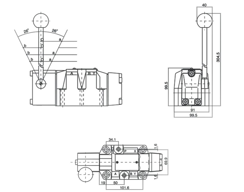 Габаритные размеры ВММ16.44Ф - Гидрораспределитель, Ду = 16мм