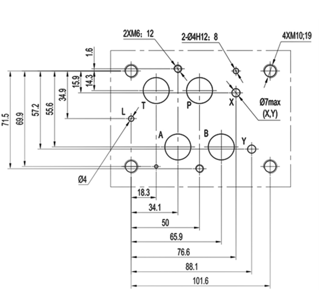 Присоединительные размеры гидрораспределителя ВММ16 с ручным управлением