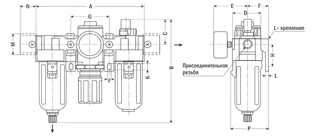 Габаритные и присоединительные размеры БК-М-06, БК-М-10, БК-М-16, БК-М-25