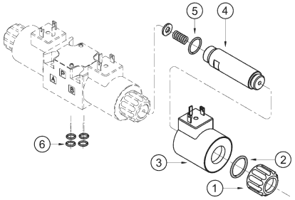состав гидрораспределителя DS3 c электромагнитом (соленоидом, катушкой) потоянного тока C22S3-D24-K1 / 10, C22S3-D12-K1/10