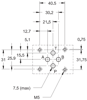 Монтажная поверхность гидроклапана MVR, MVR1, MVR3 по CETOP-03 Монтажная поверхность гидроклапана MVR, MVR1, MVR3 по CETOP-03