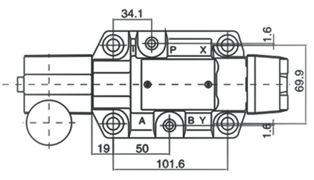 Габаритные размеры гидрораспределителя ВММ16 с ручным управлением