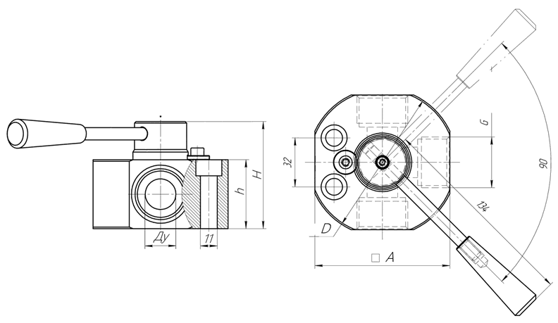 Кран гидравлический (гидрораспределитель) КГ3ХОЦ, КГ3ХЗЦ размеры
