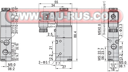 Габаритные и присоединительные размеры 3V110-06 DC12V Габаритные и присоединительные размеры 3V110-06 DC12V