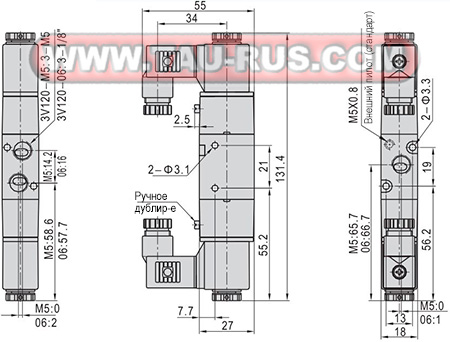 Габаритные и присоединительные размеры 3V120-M5, 3V120-06