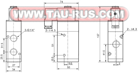 Габаритные и присоединительные размеры пневмораспределителей 3V410-15 DC24V Габаритные и присоединительные размеры пневмораспределителей 3V410-15 DC24V