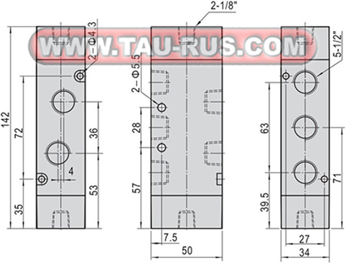 Габаритные и присоединительные размеры пневмораспределителя 4A420-15 Габаритные и присоединительные размеры пневмораспределителя 4A420-15