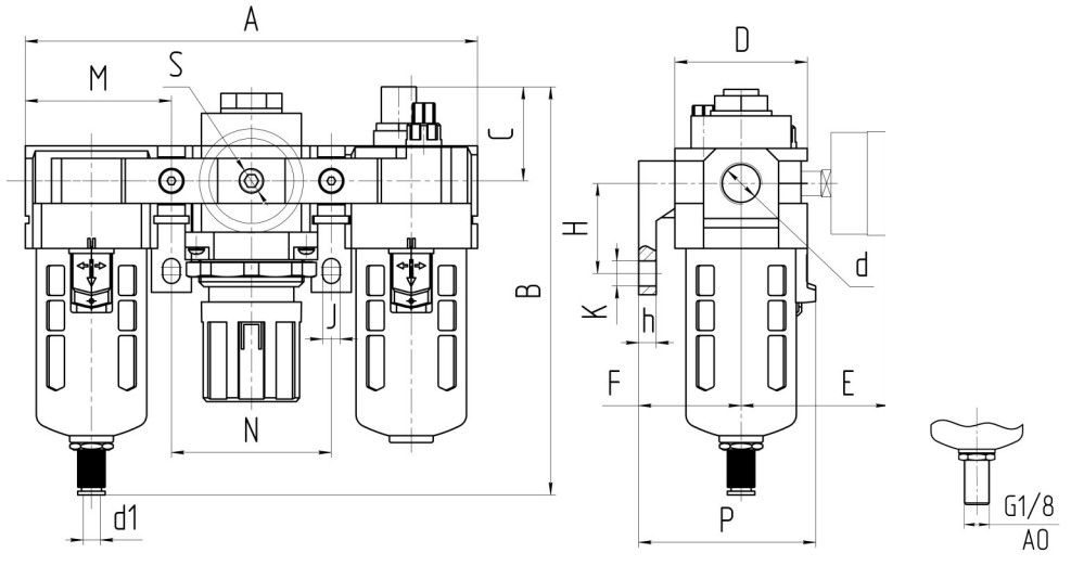 Габаритные и присоединительные размеры БК-М-16 - Блок кондиционирования с манометром синий, G1/2 Габаритные и присоединительные размеры БК-М-16 - Блок кондиционирования с манометром синий, G1/2