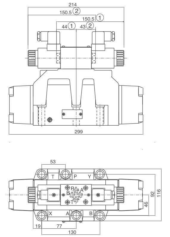 Габаритные размеры гидрораспределителей 1Р203, 1Р202, 2Р203, 2Р202