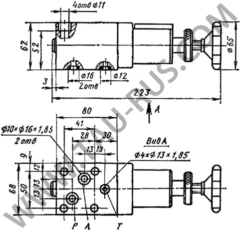 Габаритные и присоединительные размеры клапана усилия зажима ПГ57-72 Габаритные и присоединительные размеры клапана усилия зажима ПГ57-72