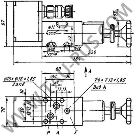 Габаритные и присоединительные размеры клапана усилия зажима ЭПГ57-72 Габаритные и присоединительные размеры клапана усилия зажима ЭПГ57-72