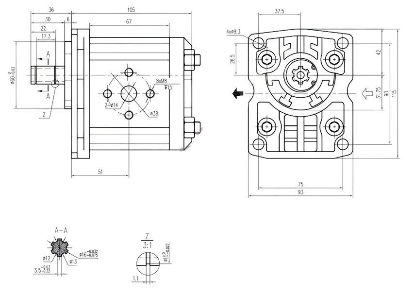 Чертеж насоса НШ16М-3