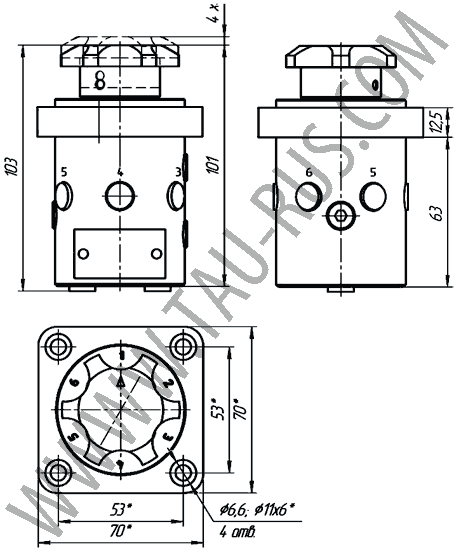 Габаритные и присоединительные размеры ПМ6-320