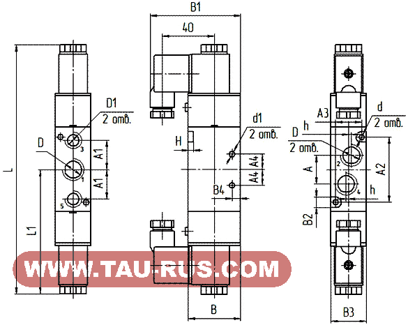 Пневмораспределители 5Р-6-232-3 (24, 110, 220 В), 5Р-10-232-3 (24, 110, 220 В), 5Р-16-232-3 (24, 110, 220 В)