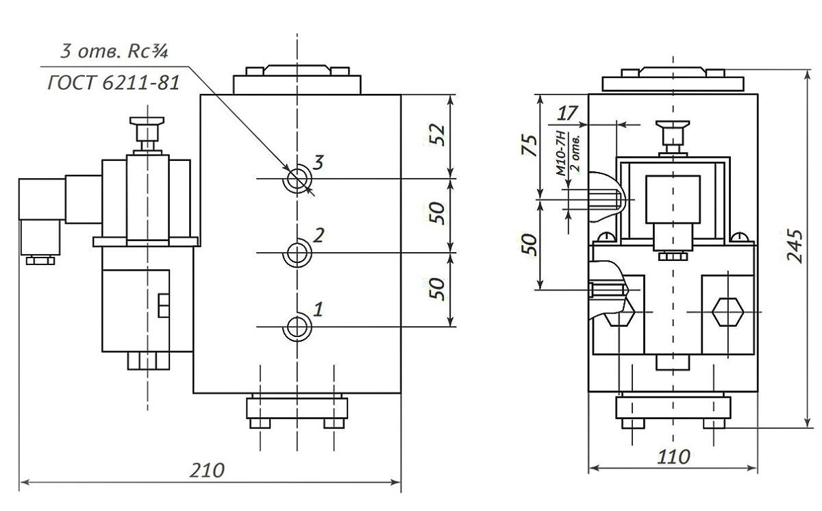 Пневмораспределитель РЭП1-1.20.Д24 (А110, А220) (чертёж)
