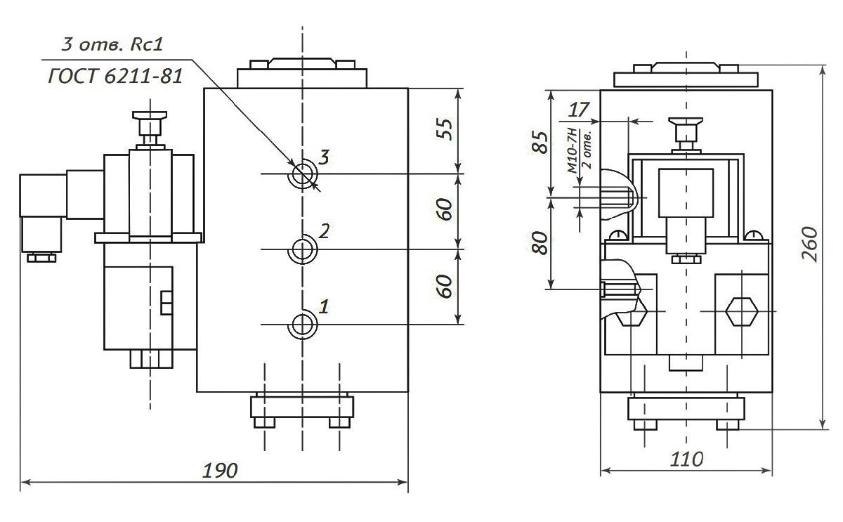 Пневмораспределитель РЭП1-1.25.Д24 (А110, А220) (чертёж)