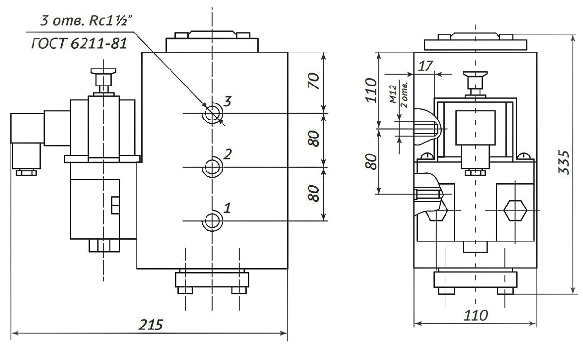 Пневмораспределитель РЭП1-1.40.Д24 (А110, А220) (чертёж)