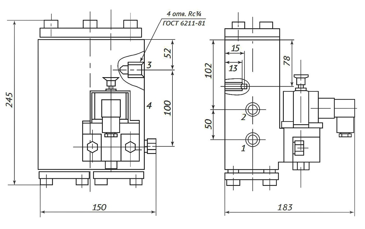 Пневмораспределитель РЭП2-1.20.Д24 (А110, А220) (чертёж)