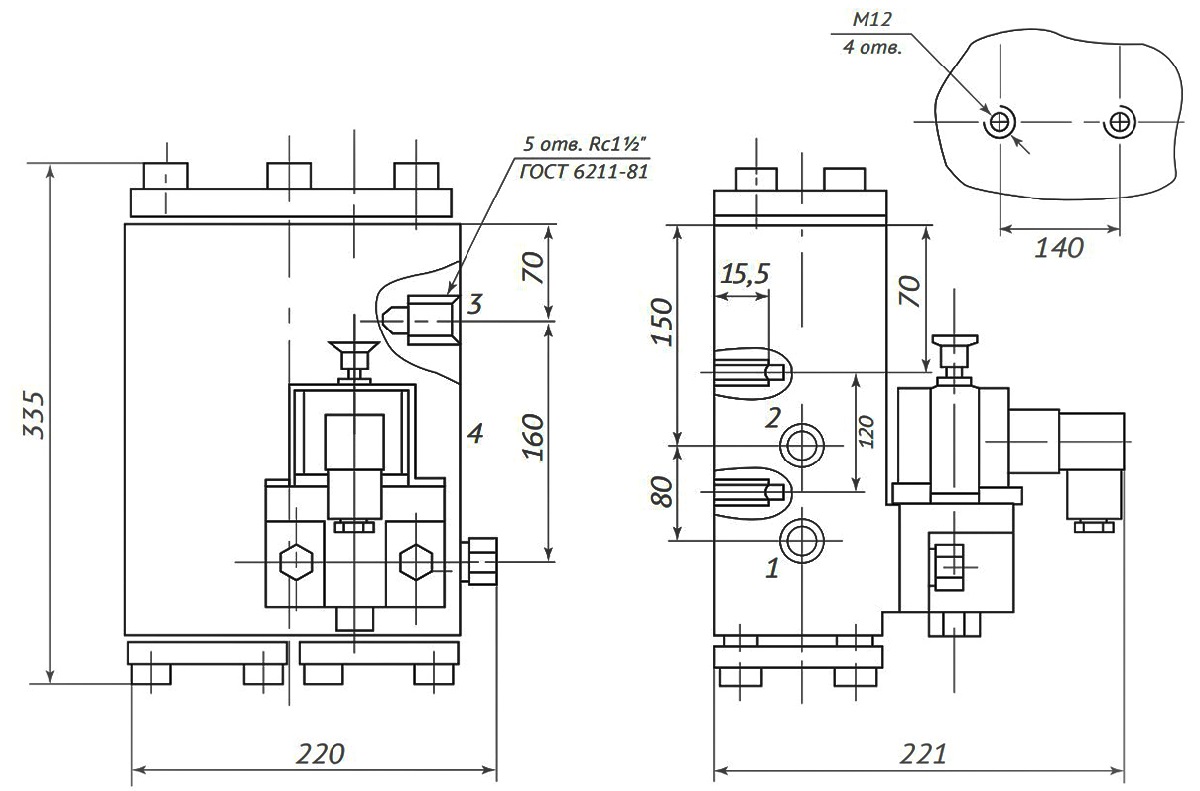 Пневмораспределитель РЭП2-1.40.Д24 (А110, А220) (чертёж)